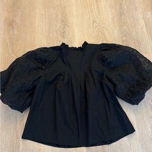 Anthropologie Black Puff Sleeve Blouse